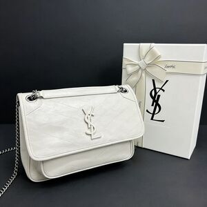 <AUTHENTIC>YSL Cream Quilted Chain Shoulder Bag
